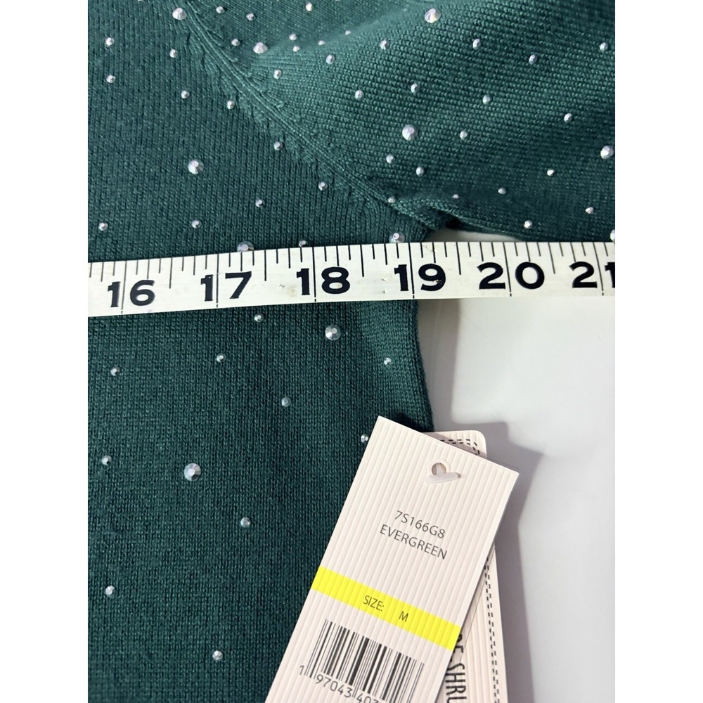 Nanette Lepore Rhinestone Knit Sweater Evergreen Green Womens Medium‎ NWT - Picture 6 of 7